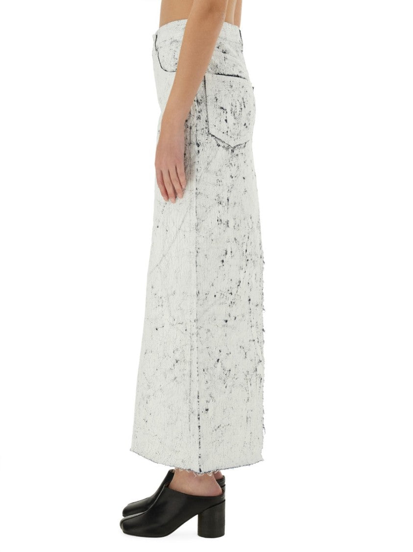 Mm6 By Maison Margiela Hand-Painted Denim Long Skirt