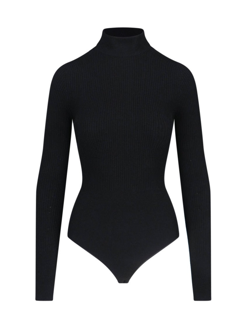 Alaïa Ribbed Black Bodysuit With High Neck