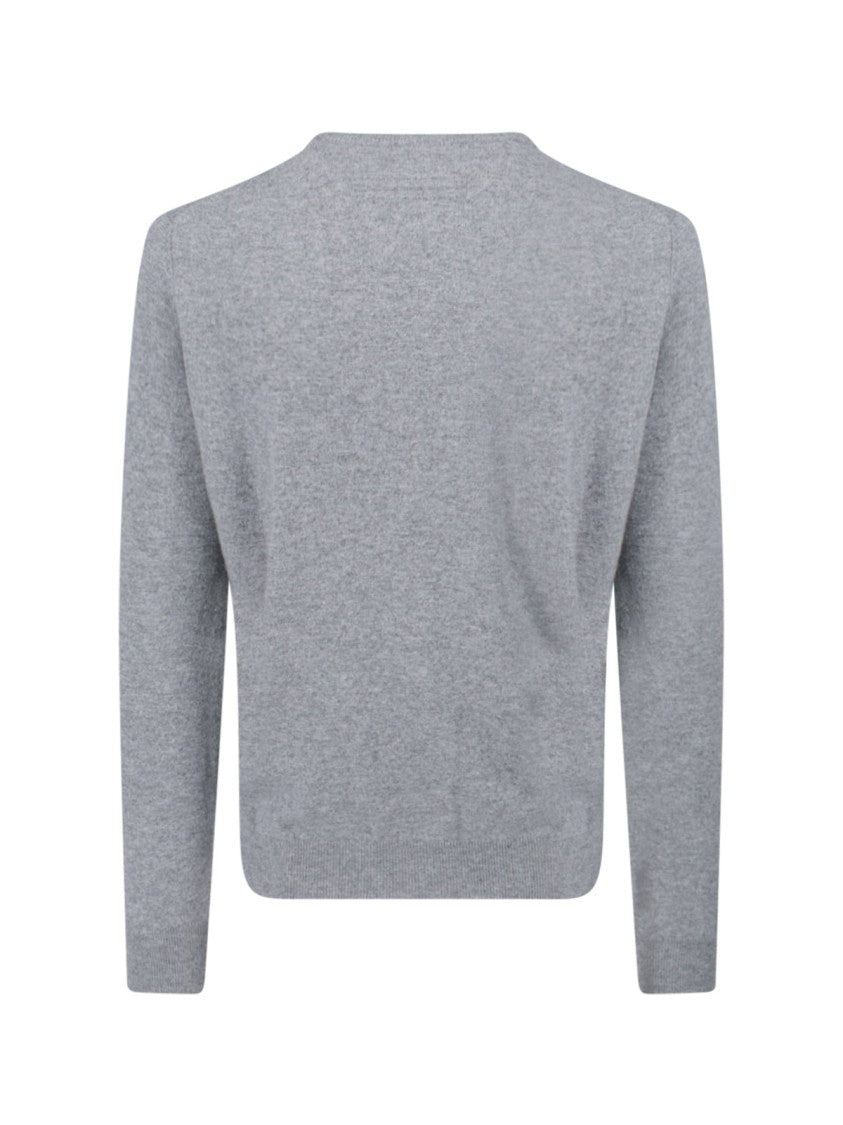Zegna Cashmere Sweater Gray Crew Neck Ribbed Trim