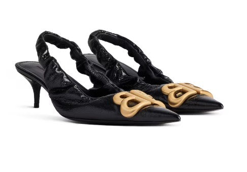Balenciaga Slingback Heels With Pointed Toe And Ruffled Design