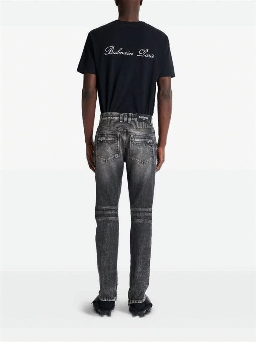 Balmain Slim Fit Distressed Denim Pants With Ribbed Detailing