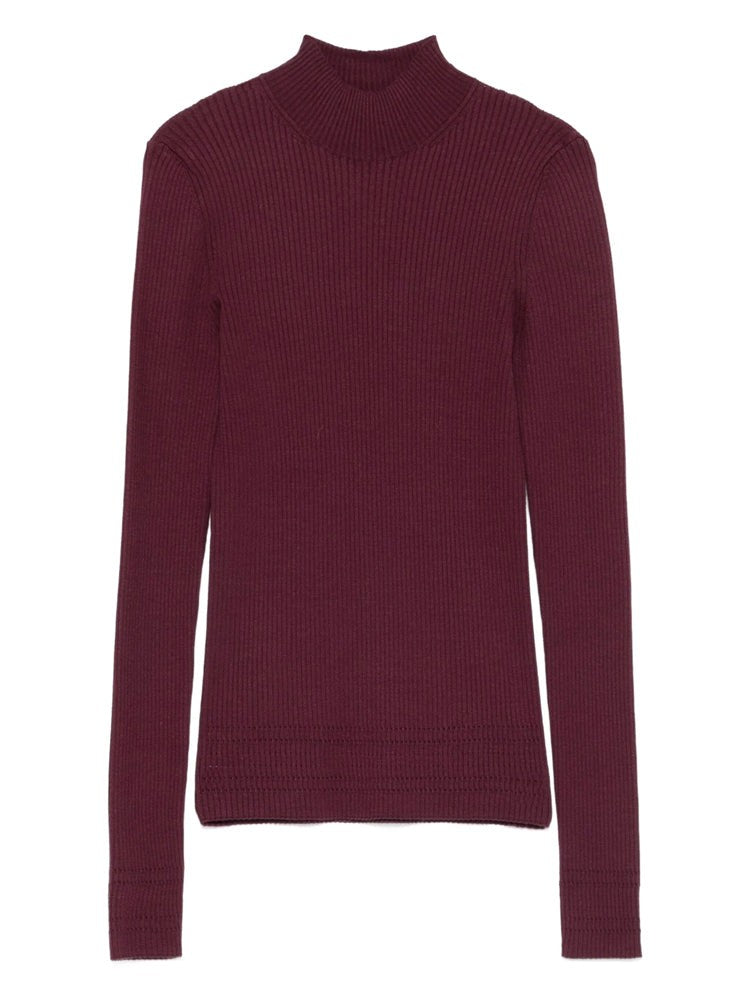 Twin-Set Fitted Knitted Sweater With High Neckline And Ribbed Texture