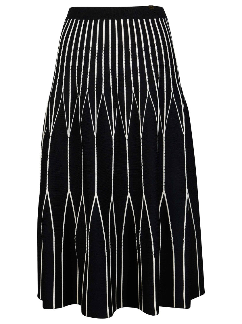 Elisabetta Franchi Black Geometric Flared Knitted Skirt