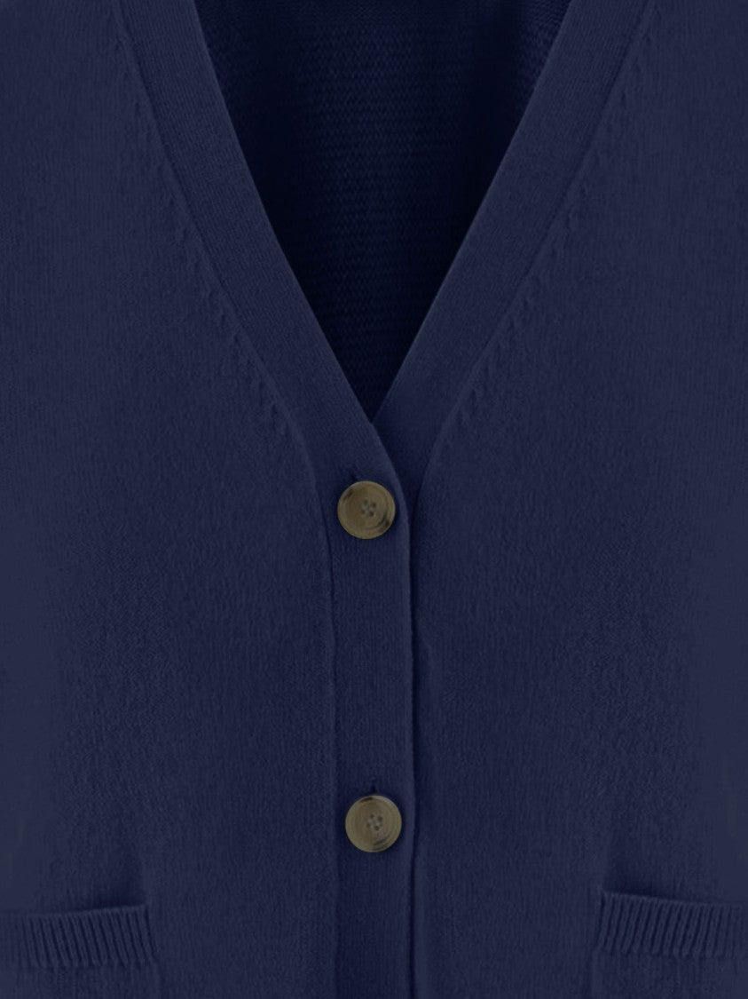 Allude V-Neck Cashmere-Wool Cardigan With Patch Pockets