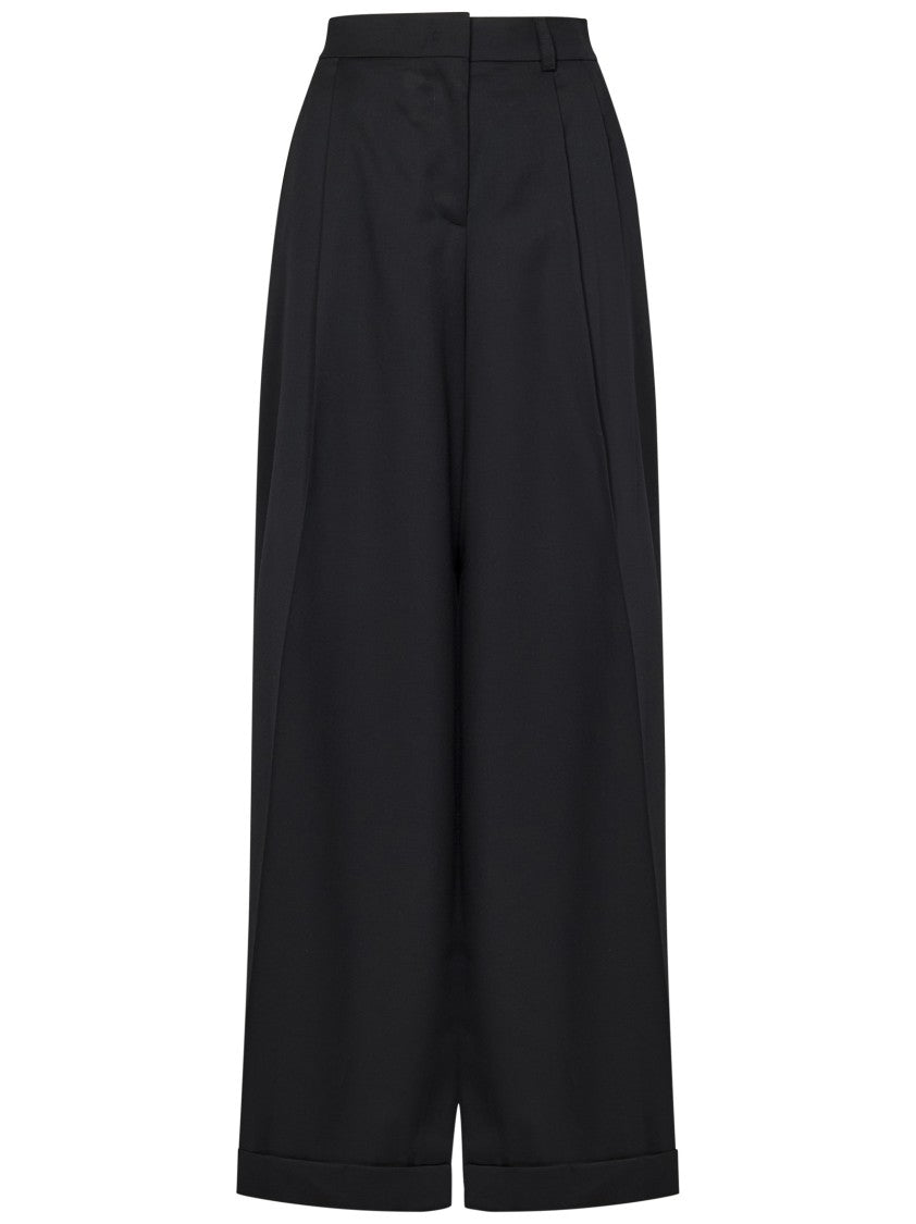 Moschino Wide-Leg Trousers In Black Virgin Wool With Double Pleat Design