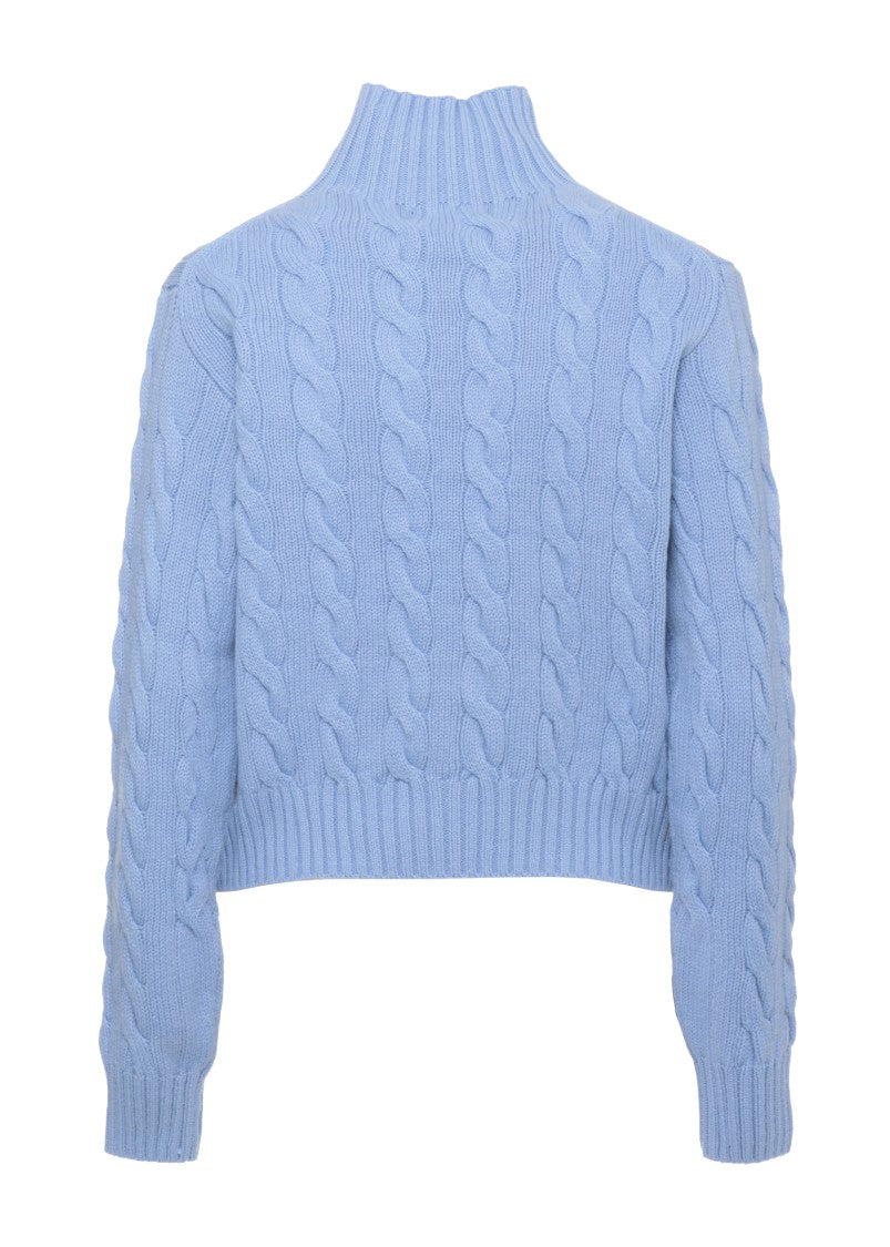 Polo Ralph Lauren Light Blue Cable-Knit High Neck Wool Sweater