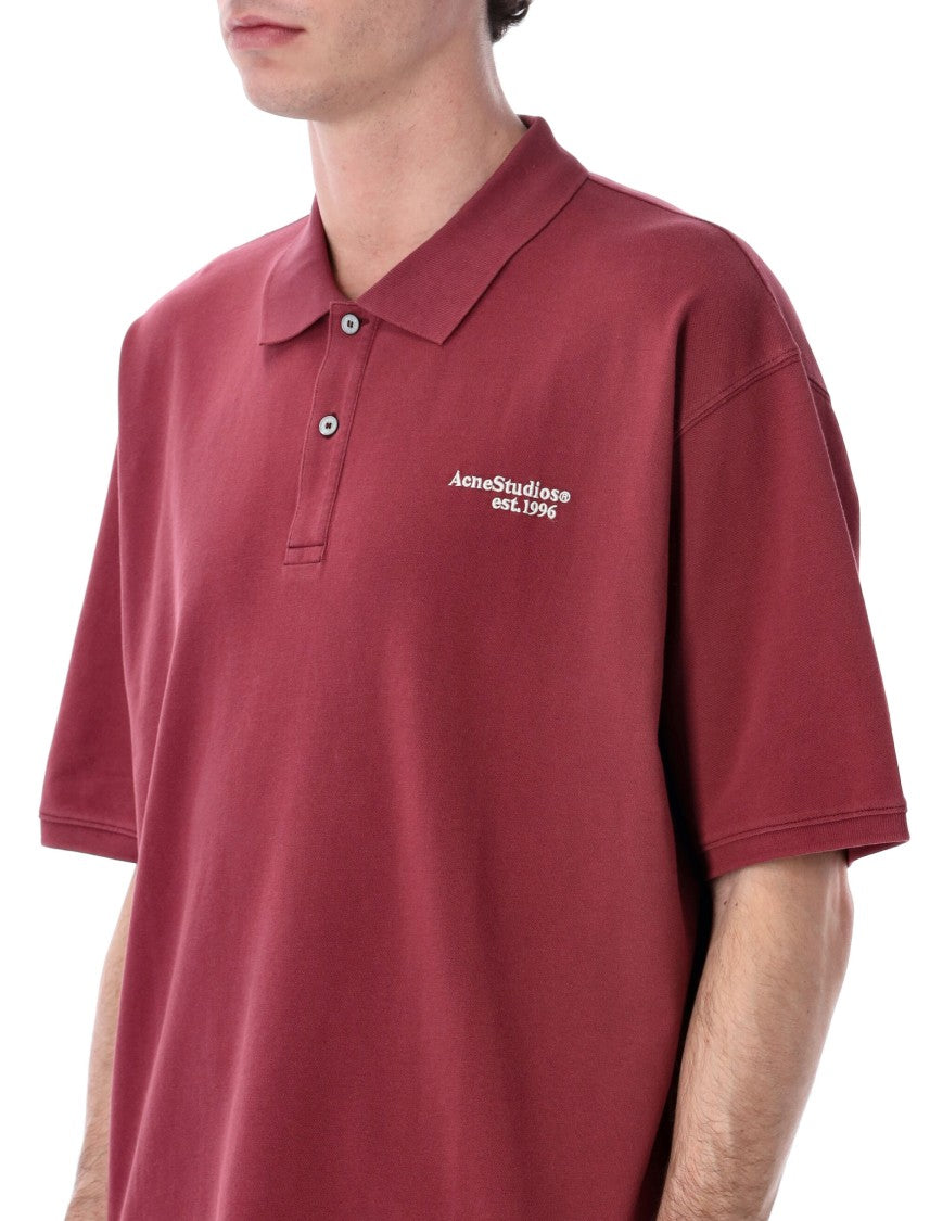 Acne Studios Relaxed Fit Washed Logo Polo In Vintage-Inspired Burgundy