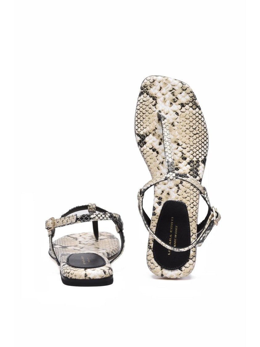 Liviana Conti Beige Black Snakeskin-Effect Leather Flip-Flop Sandals