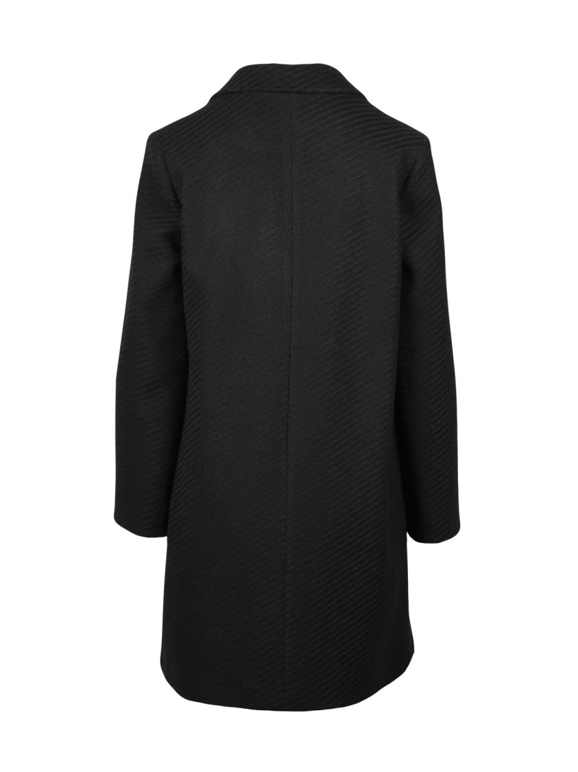 Lakore Black Double-Breasted Wool-Blend Coat