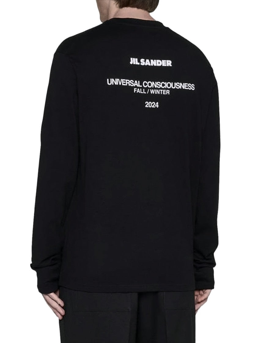Jil Sander Long-Sleeve Black Cotton Shirt With Graphic Detail