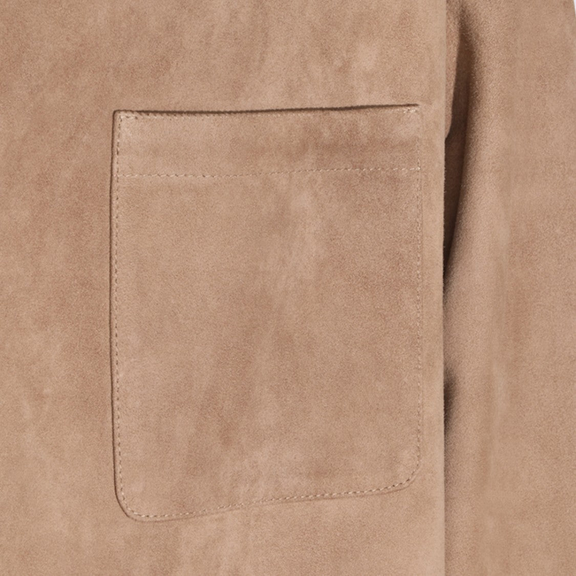 Canali Smooth Suede-Like Beige Jacket With Classic Collar And Concealed Button Placket