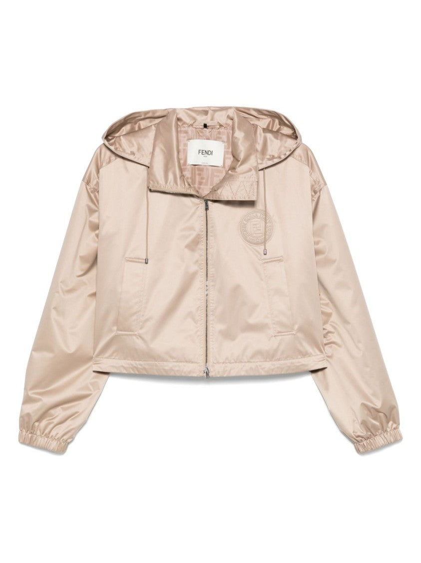 Fendi Cropped Sand Jacket With Drawstring Hood