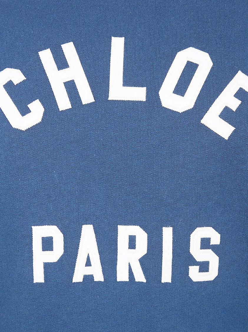 Chloé Varsity Style Cropped Pullover Sweater With Mock Neck And Appliqué Patches