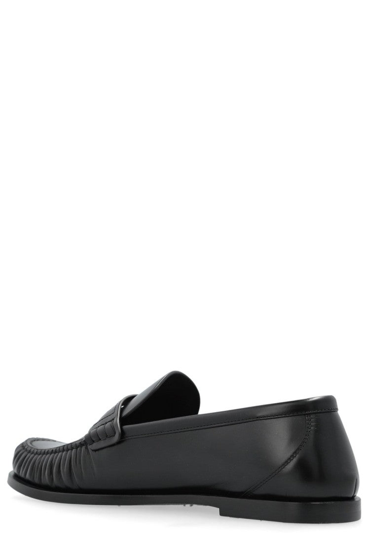 Saint Laurent Gathered Detail Black Calf Leather Loafers