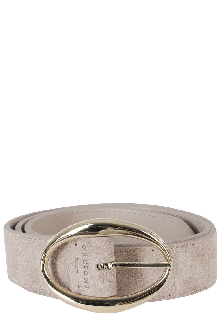 Orciani Sand Peach Double Reversible Gold-Finish Leather Belt