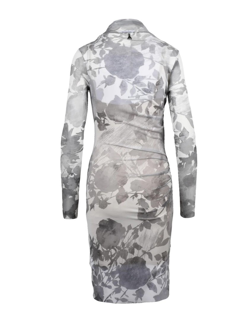 Patrizia Pepe Light Grey Floral Pattern Stretch Tulle Dress