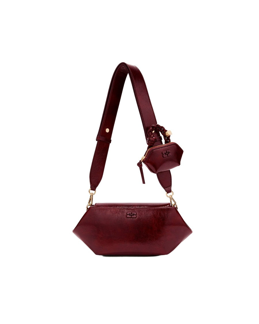 Ganni Burgundy Structured Leather Shoulder Bag