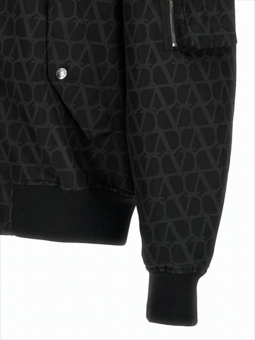 Valentino Garavani Geometric Patterned Black Bomber Jacket