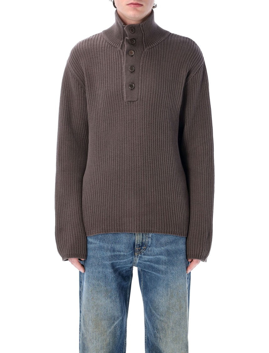 Our Legacy Navigator Polo With High Neck And Textured Ribbed Knit