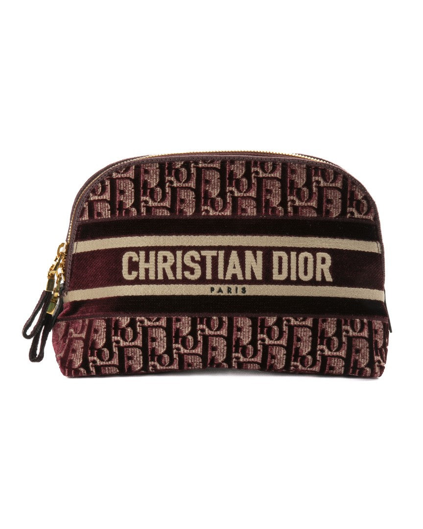 Dior Burgundy Small Dome Oblique Velvet Pouch