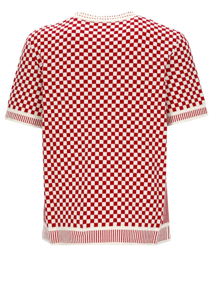 Casablanca White Red Checkered Cotton T-Shirt