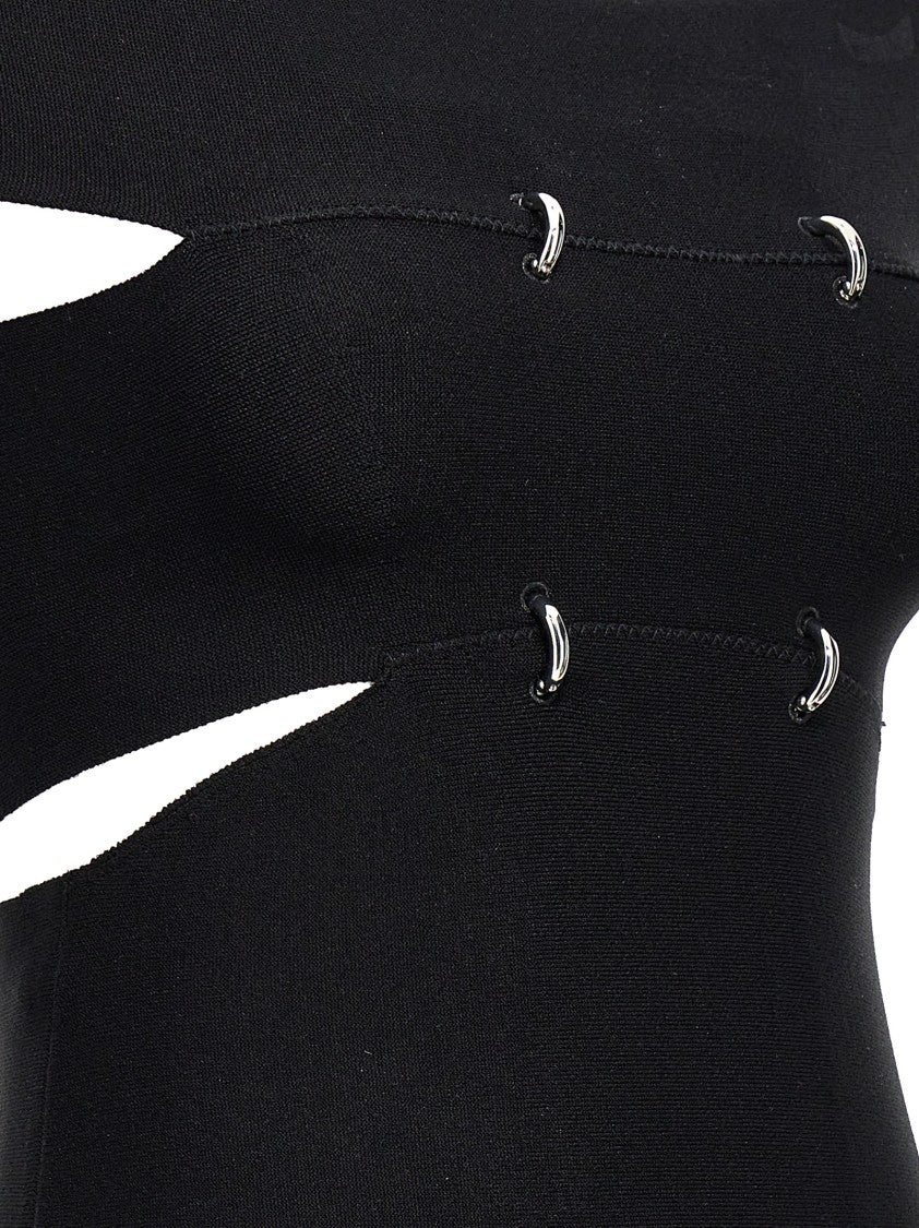 Mcqueen Off-The-Shoulder Cut-Out Knitted Top With Silver Piercings