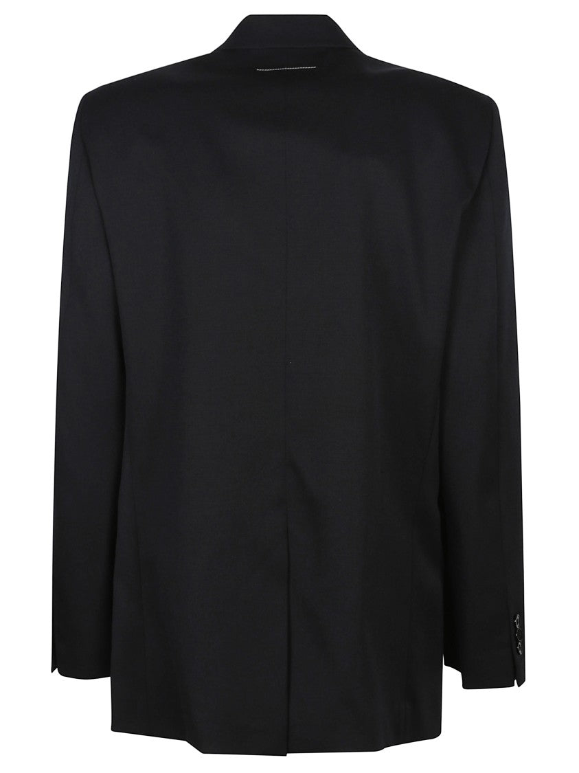 Mm6 By Maison Margiela Tailored Black Wool Blazer With Notched Lapel