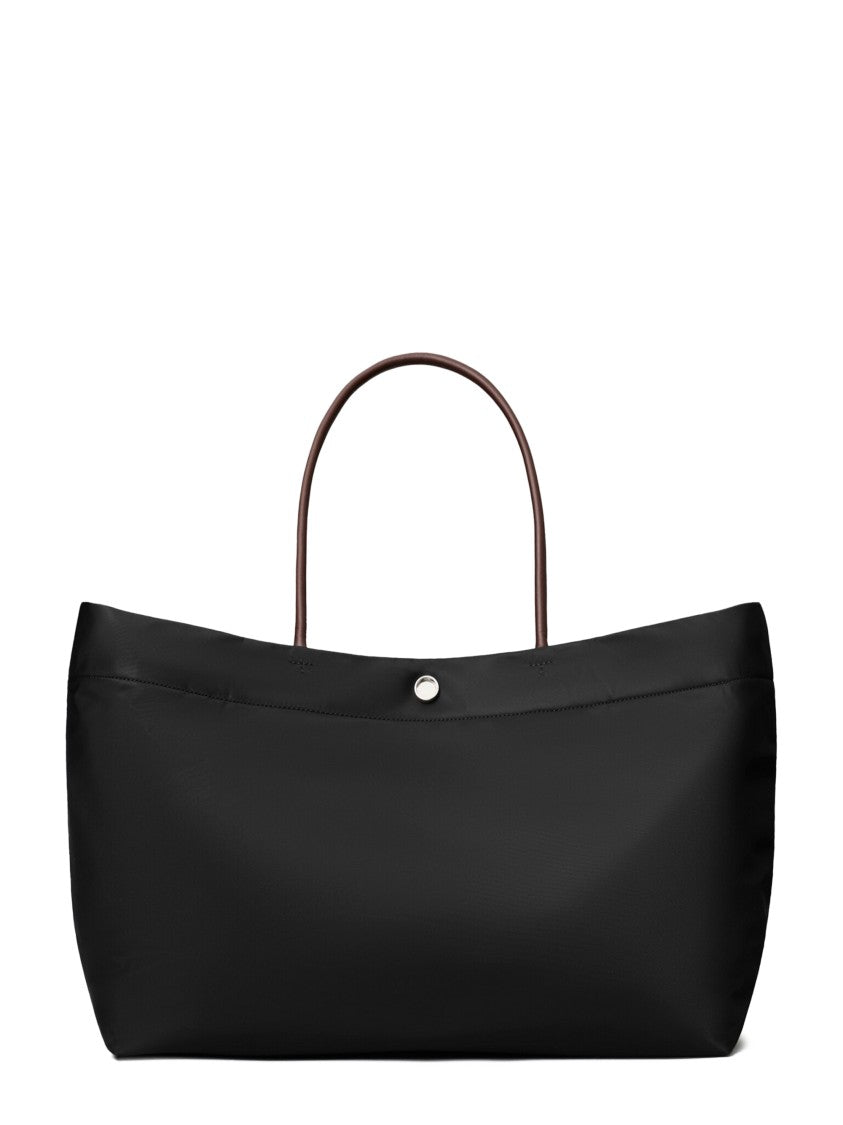 Tory Burch Elongated Black Tote Bag With Leather Logo Patch