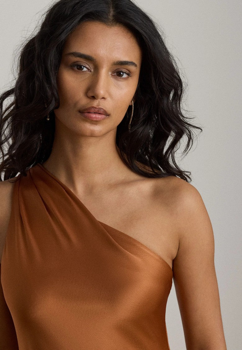 Lauren Ralph Lauren One-Shoulder Satin-Finish Maxi Dress