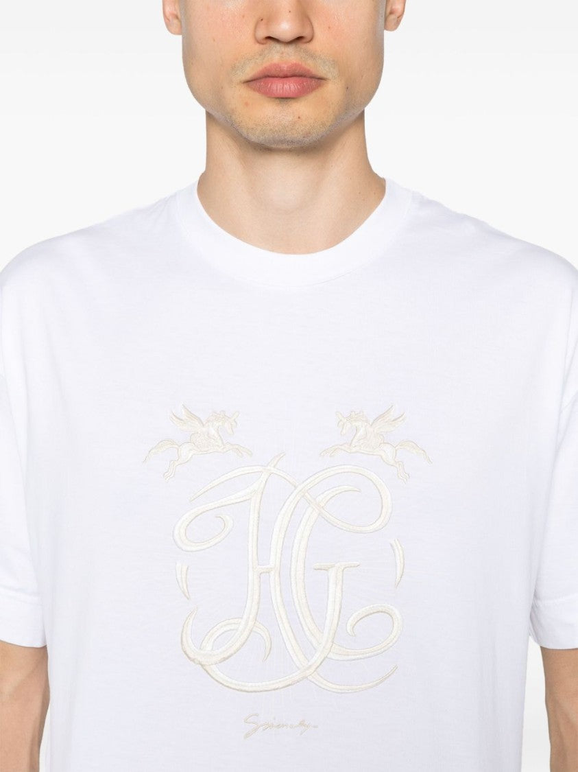 Givenchy White Elegant Embroidered Logo Crew Neck T-Shirt