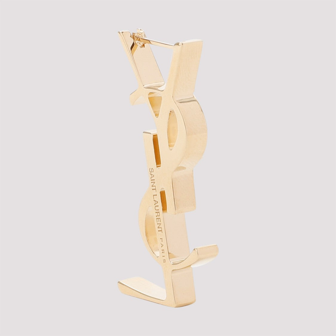 Saint Laurent Metallic Gold Brass Chunky Monogrammed Earrings