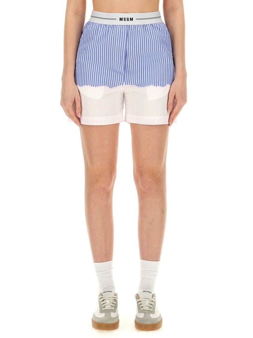 Msgm Shorts With Logo Band And Vertical Stripe Design