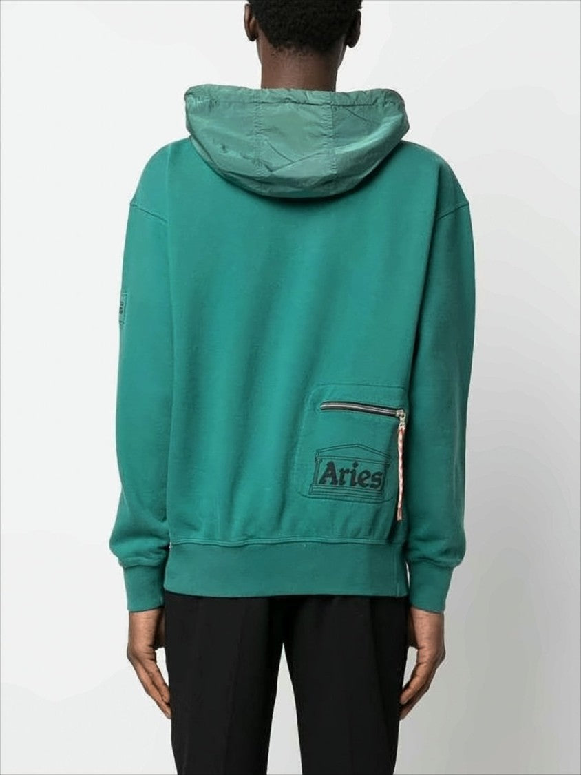 Aries Arise Relaxed-Fit Teal Hoodie With Oversized Pockets