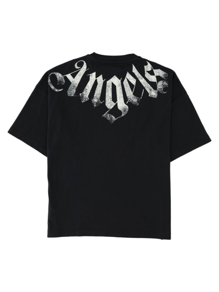 Palm Angels Black Distressed Graphic Gothic Cotton T-Shirt