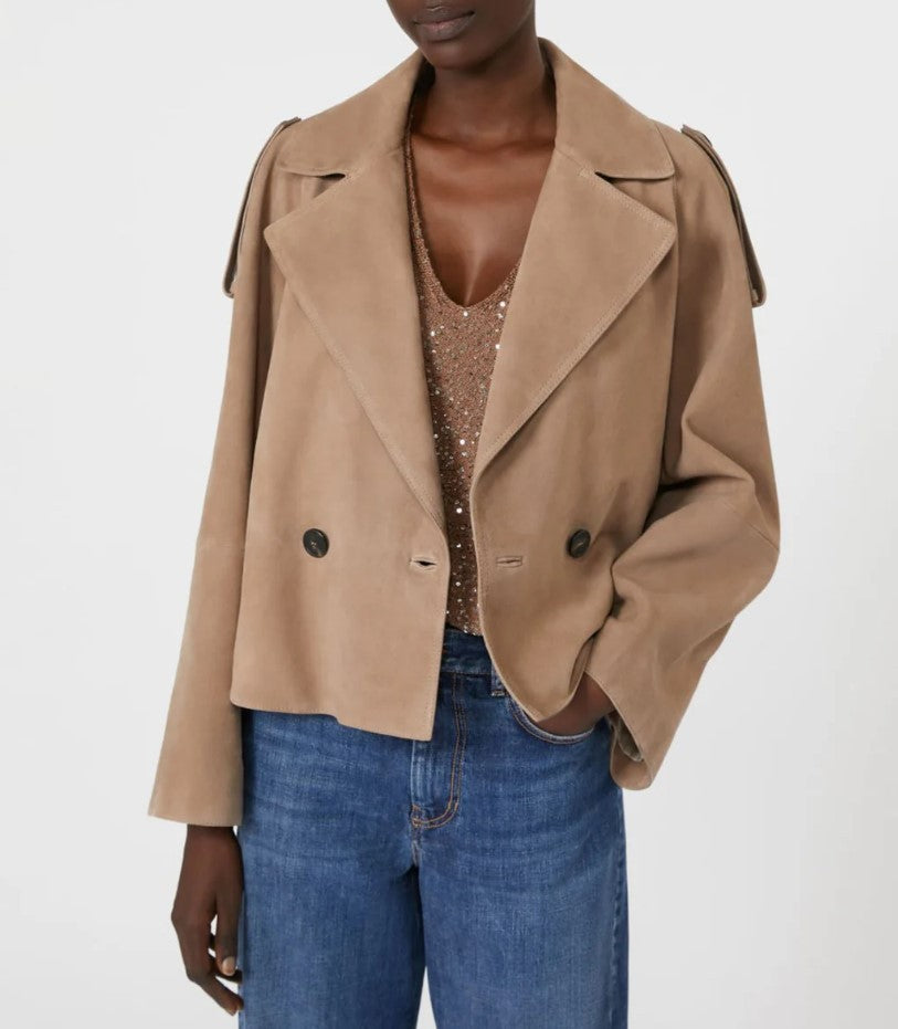Weekend Short Brown Suede Trench Coat