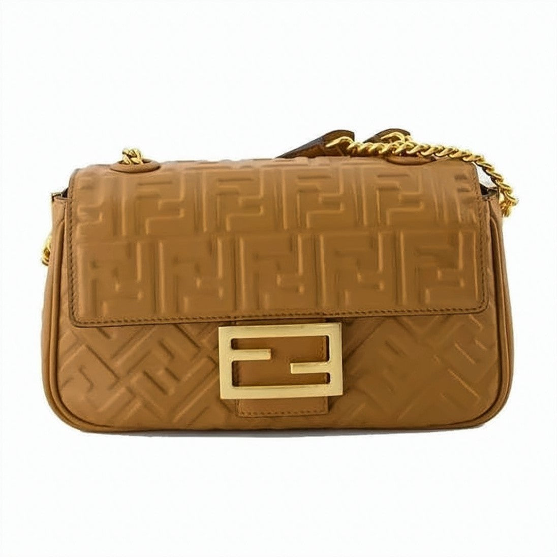 Fendi Rectangular Brown Lambskin Leather Shoulder Bag