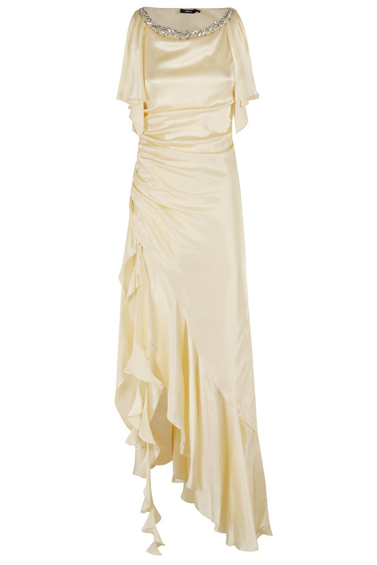 Amen Ochre Satin Asymmetric Dress