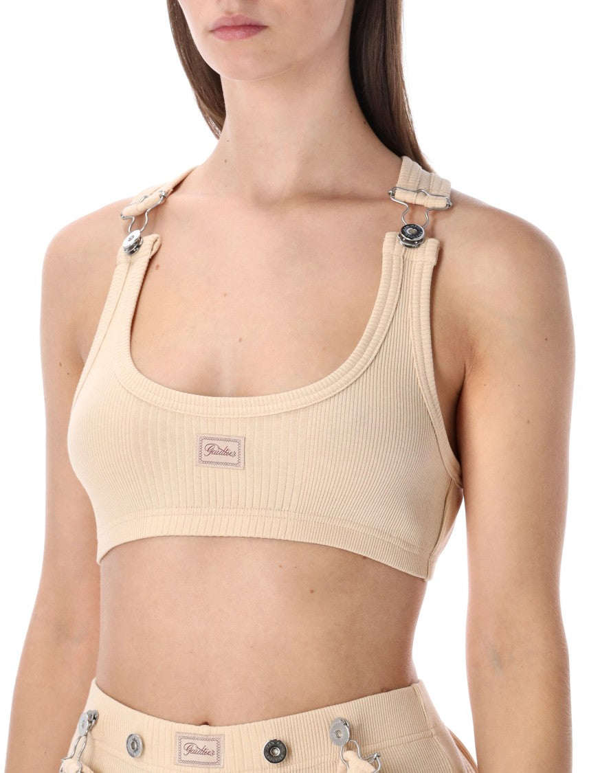 Jean Paul Gaultier Beige Ribbed Cotton Bra