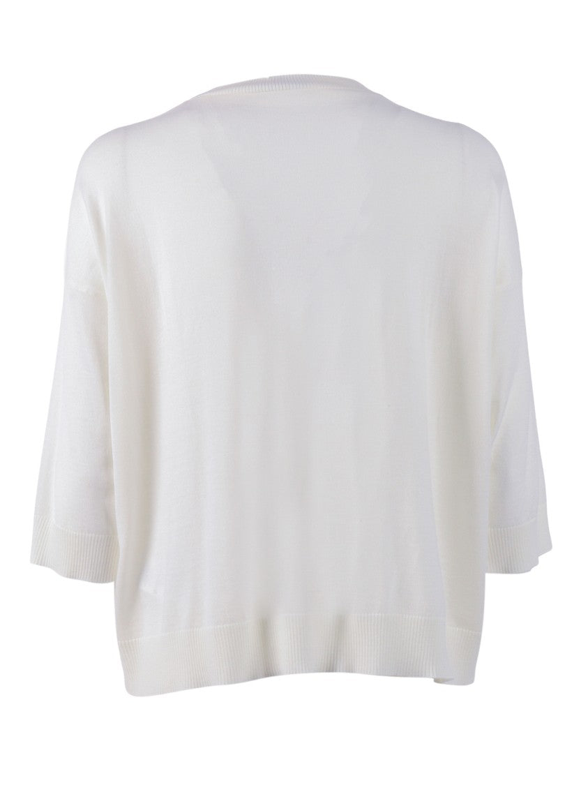 Peserico White Boxy Ribbed Sweater