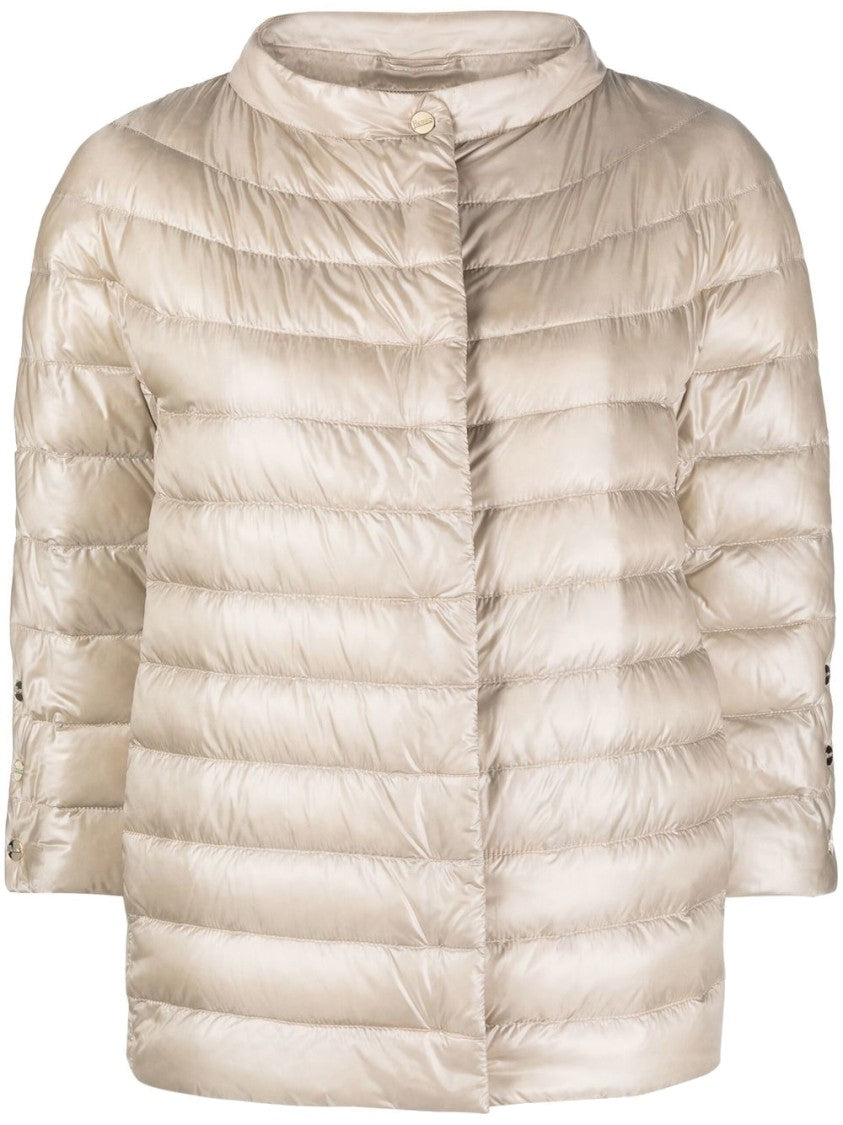 Herno Quilted Beige Herno Coat With High Collar