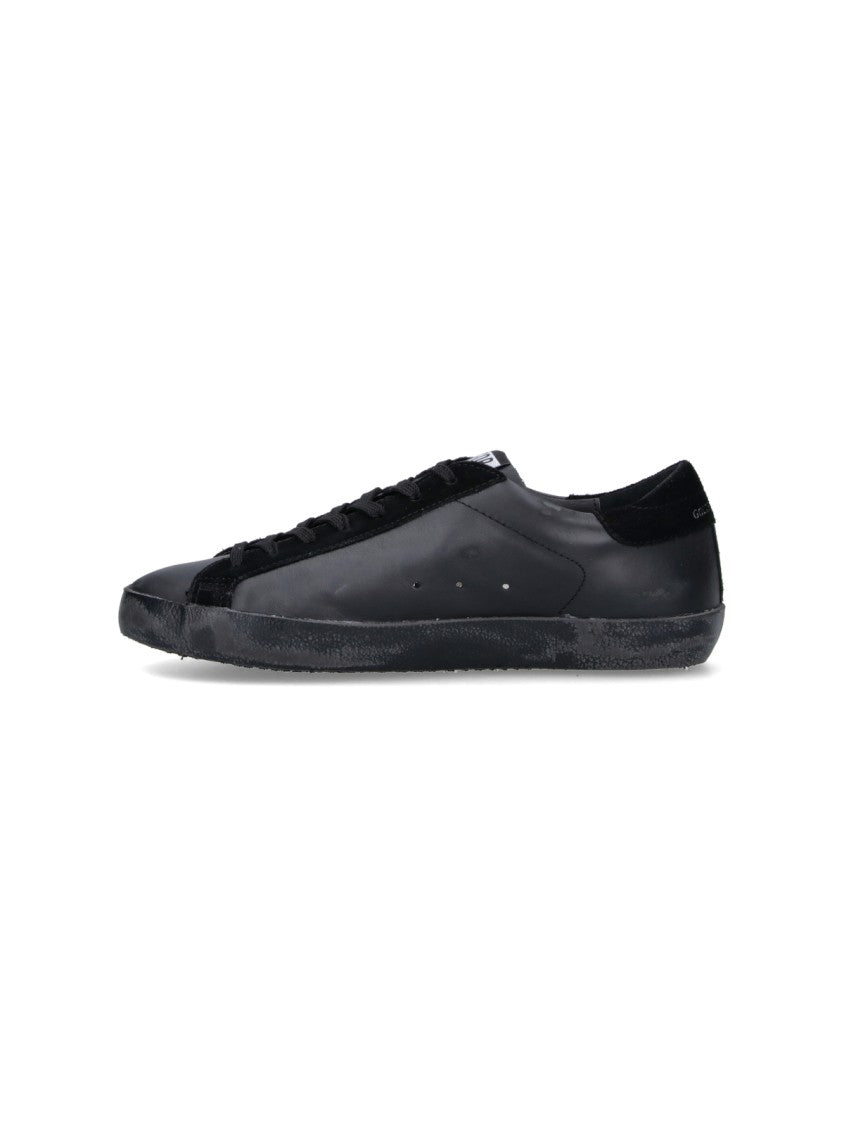 Golden Goose Low-Top Black Leather Sneakers With Distressed Sole