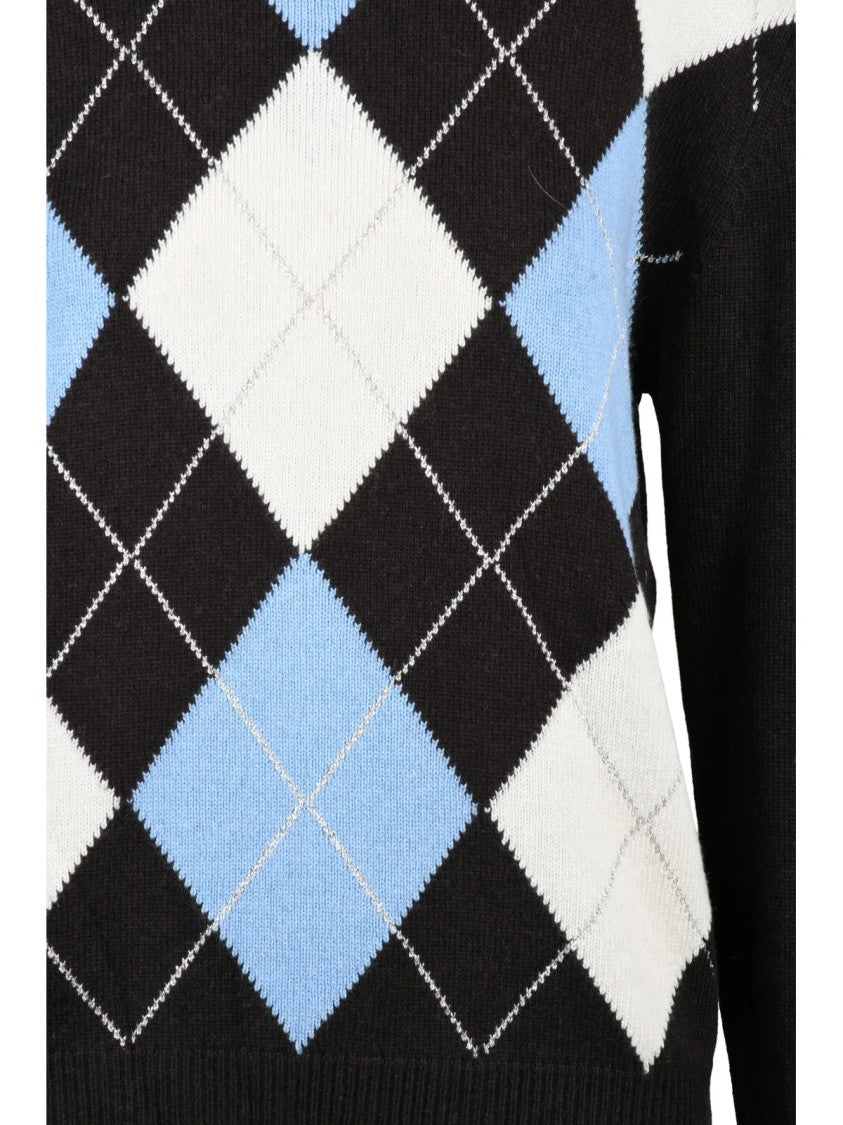 Pennyblack Brown Crewneck Pullover With Classic Argyle Pattern