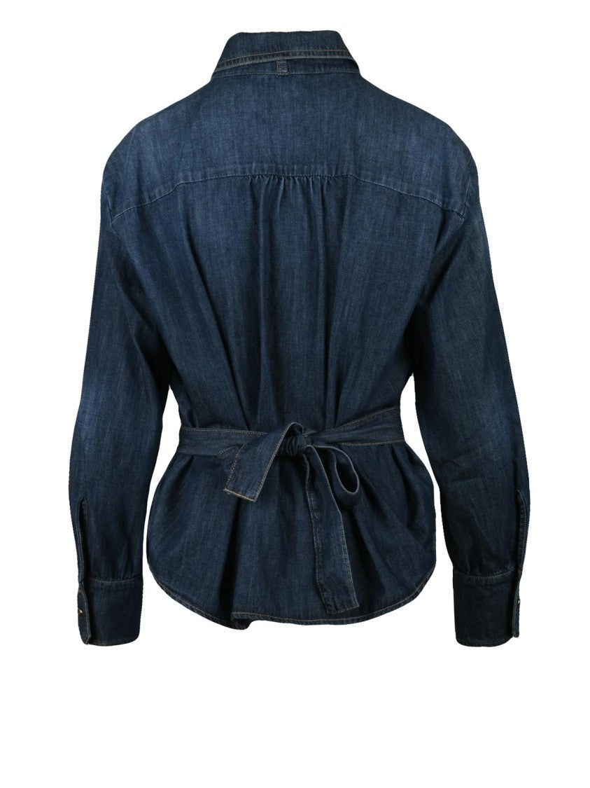 Marella Blue Wide-Fit Denim Cotton Shirt