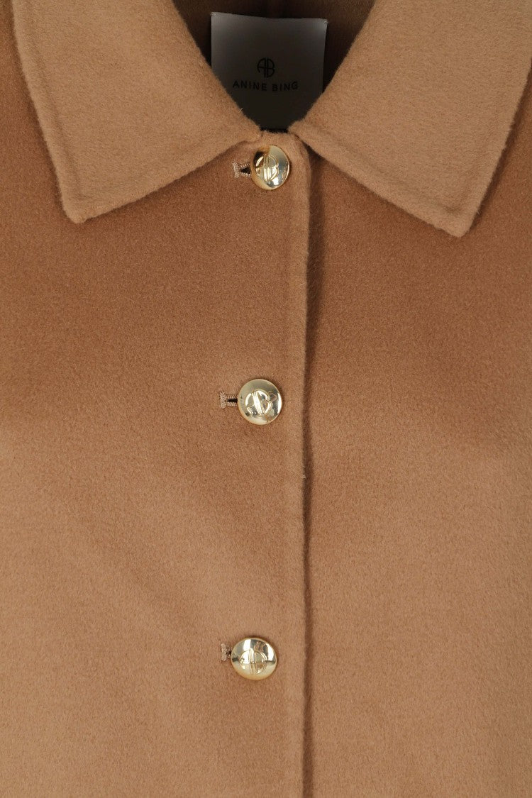 Anine Bing Luca Camel Virgin Wool Classic Collar Coat