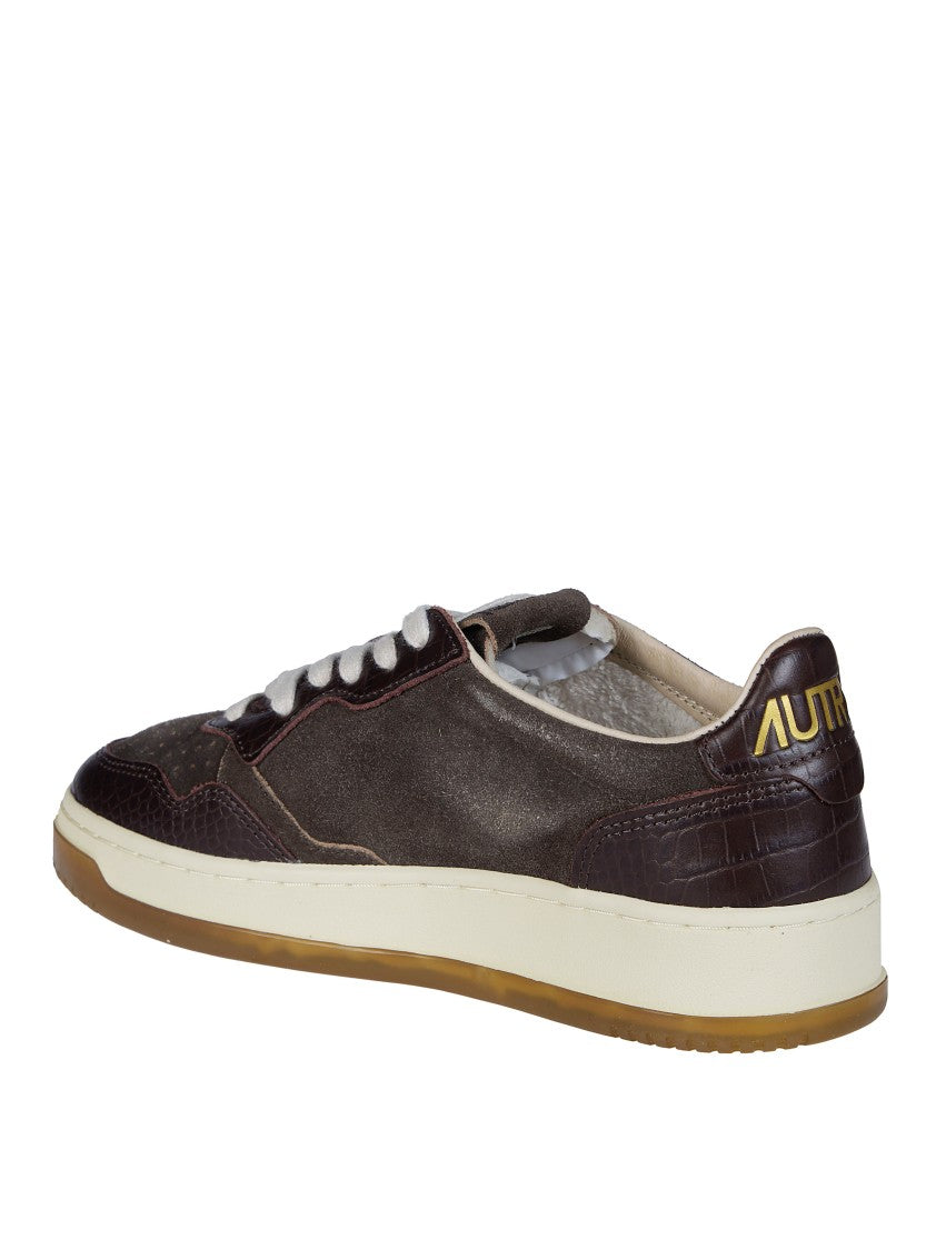 Autry Brown Crocodile Pattern Low-Top Sneakers