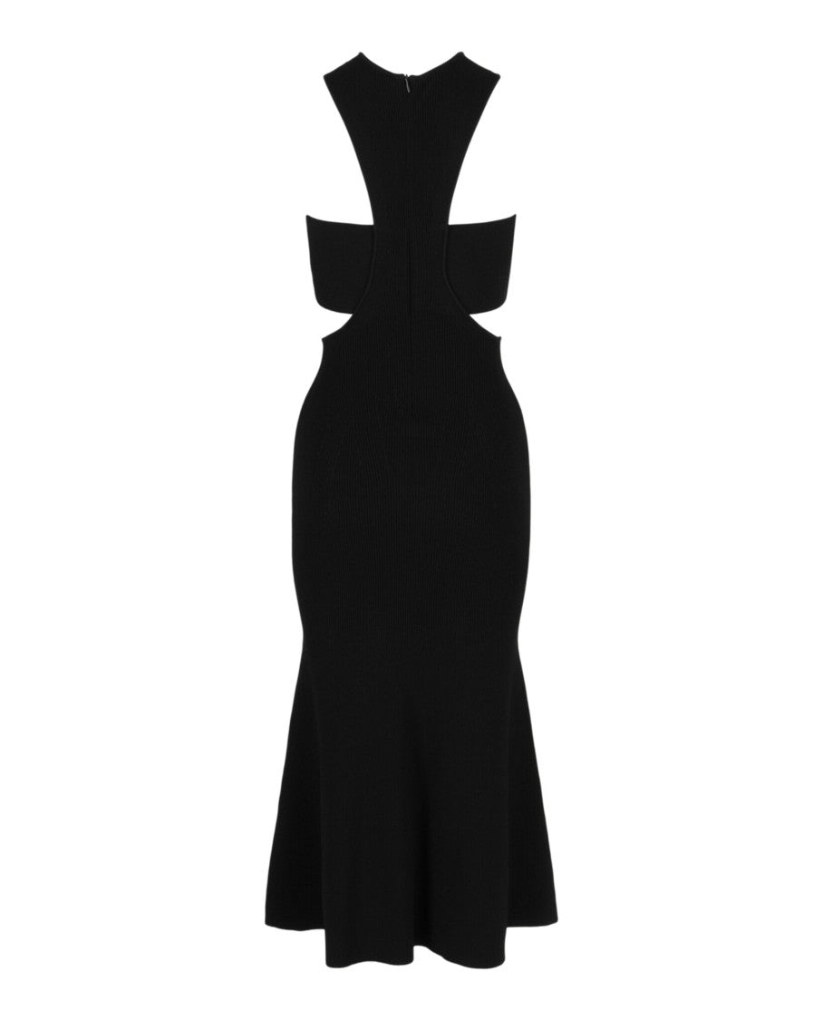 Alexander Mcqueen Slashed Midi Dress With Front Cutouts And Flared Hem