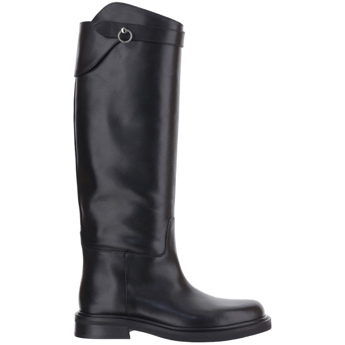 Poeve Black Leather Ring Detail Tall Boots