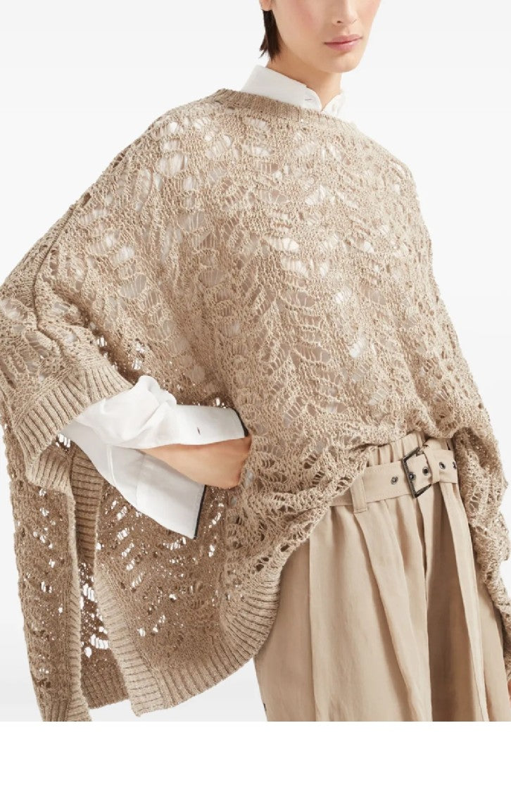 Brunello Cucinelli Open-Knit Lightweight Top With Wide Sleeves