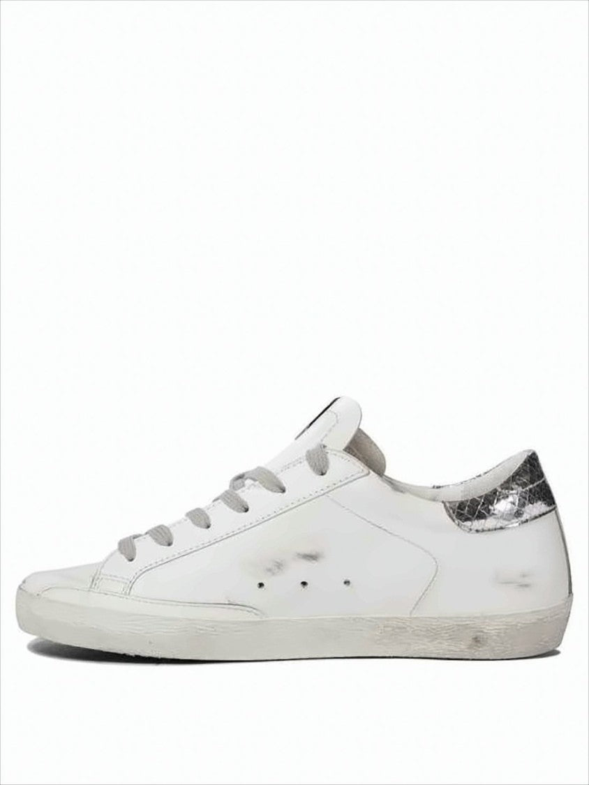 Golden Goose Leather Low-Top Sneakers With Distressed Finish And Asymmetrical Metallic Accents