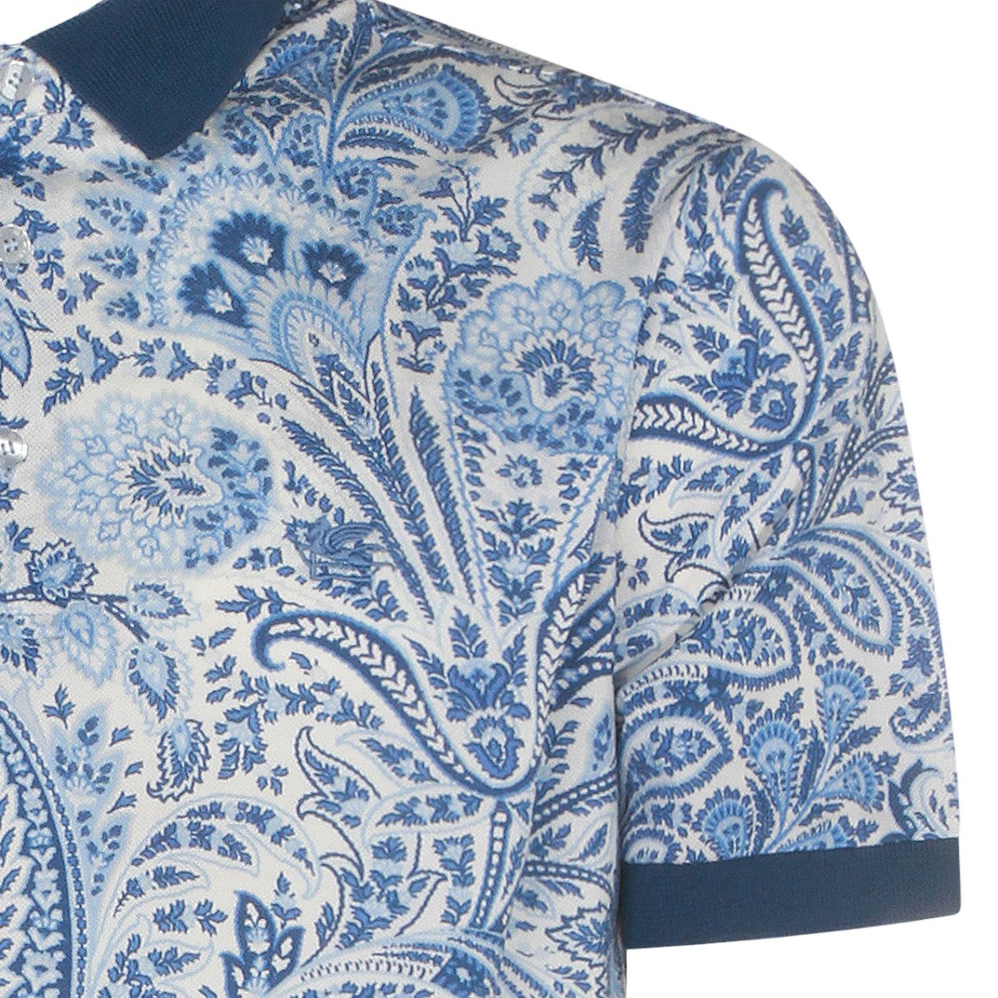 Etro Blue Paisley Polo Shirt With Contrasting Collar